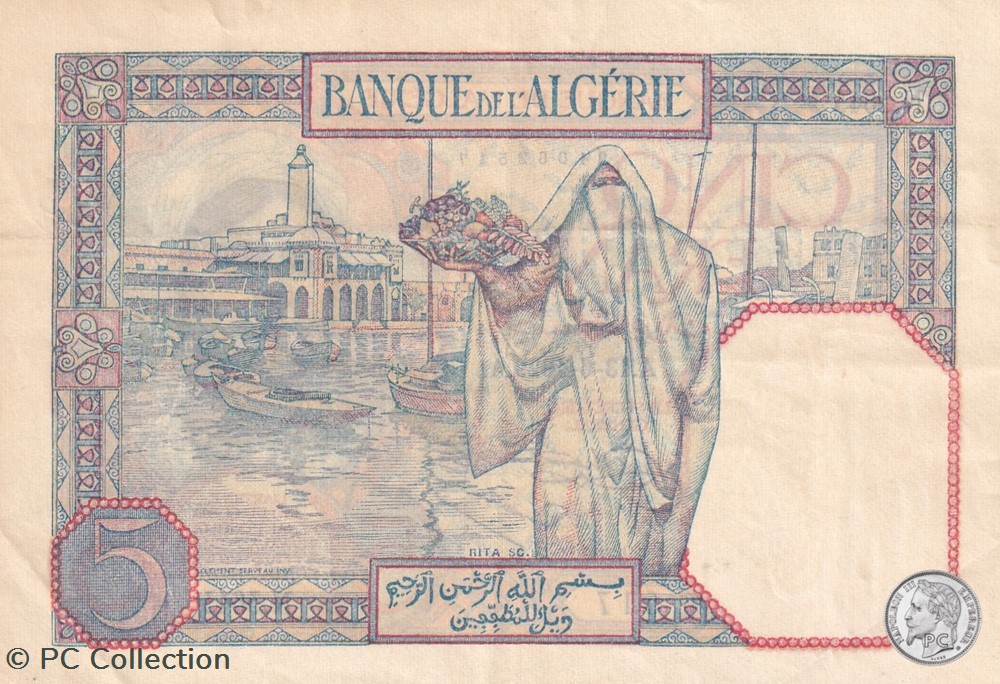 billets afrique 1929 pick77a 5 franc algerien ttb