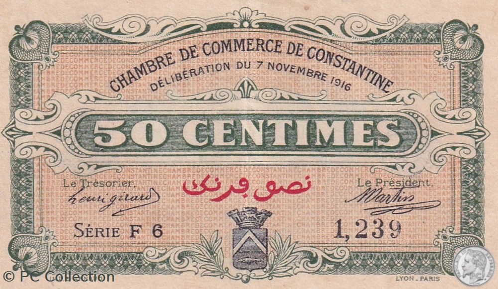140-6- 7/11/1916 Constantine 50 Centimes Cdc Séries F6 billets afrique algerie 140 6 7 11 1916 constantine 50 centimes cdc series f6