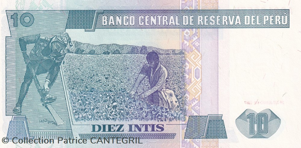 billets amerique du sud perou 10 intis banco central de reserva del peru 26 06 1987 unc pick 129