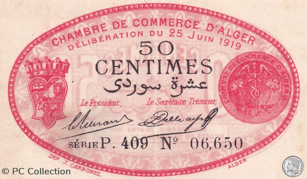 137-11-25/6/1919 Alger 50 cts Cdc.(6) billets afrique algerie 137 11 25 6 1919 alger 50 cts cdc 6