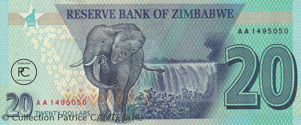 billets afrique 2020 pick104a 20 z dollar du zimbabwe unc