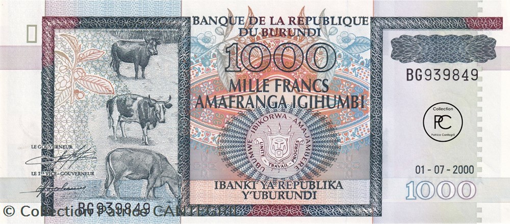 2000 Pick39c 1 000 FBu - Franc burundais Unc billets afrique burundi 2000 pick39c 1 000 fbu franc burundais unc