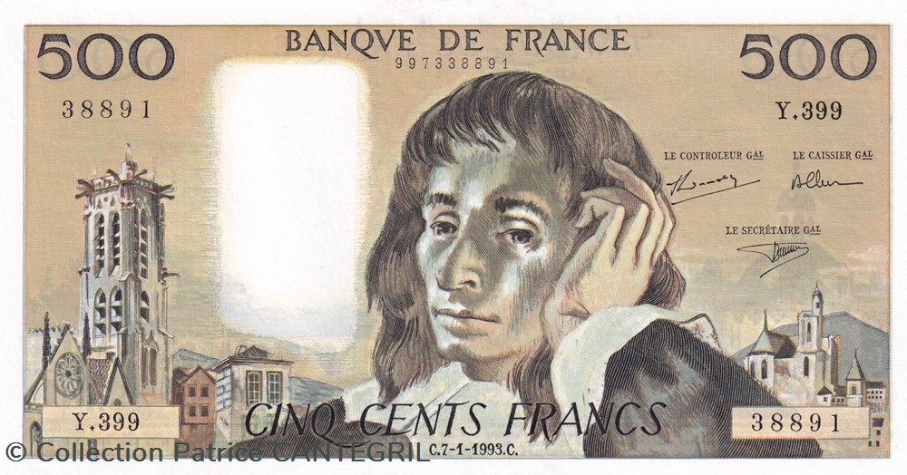 billets europe france 500 francs pascal 7 1 1993 y 399 neuf