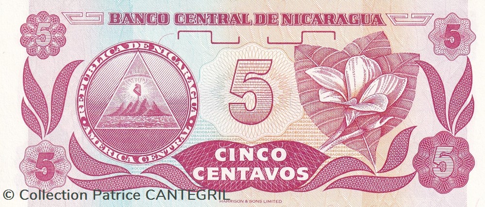 5 Centavos de Córdoba Banco Central de Nicaragua 1991 Unc Pick 168a(2) billets amerique centrale et caraibes 5 centavos de cordoba banco central de nicaragua 1991 unc pick 168a 2