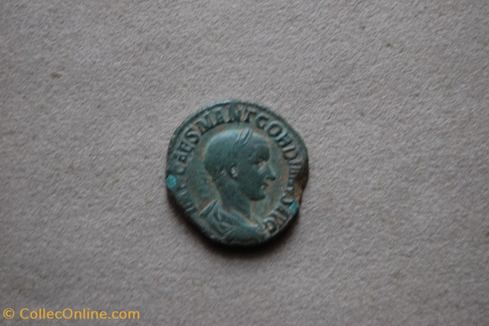 sesterce Gordien Rome casquée assise à droite monnaies antiquite av jc ap romaines republicaines imperiales sesterce gordien rome casquee assise a droite