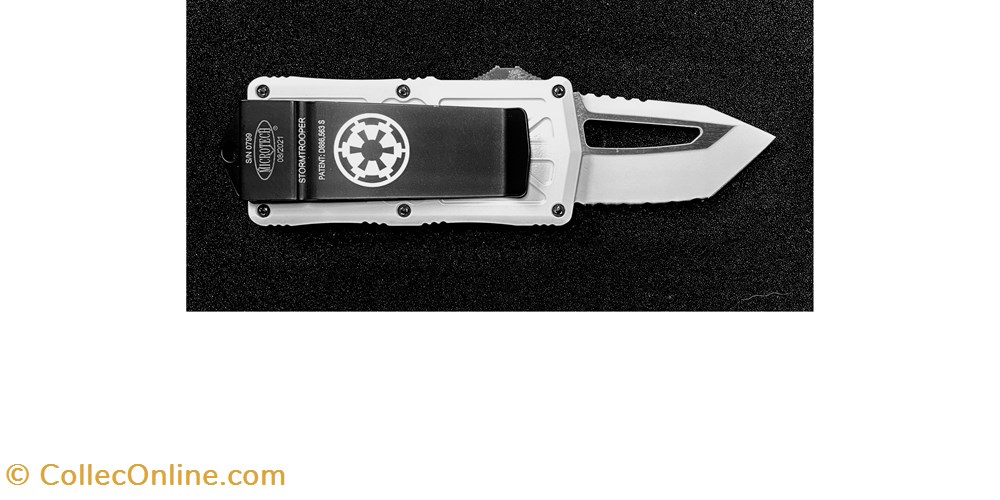 Microtech - Exocet D/E Stormtrooper White Full Serrated 2 couteaux de poches microtech exocet d e stormtrooper white full serrated