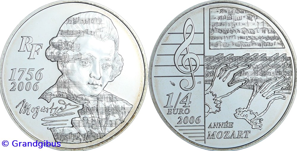 1/4 € Argent 2006 Mozart monnaies euros france 1 4 argent 2006 mozart
