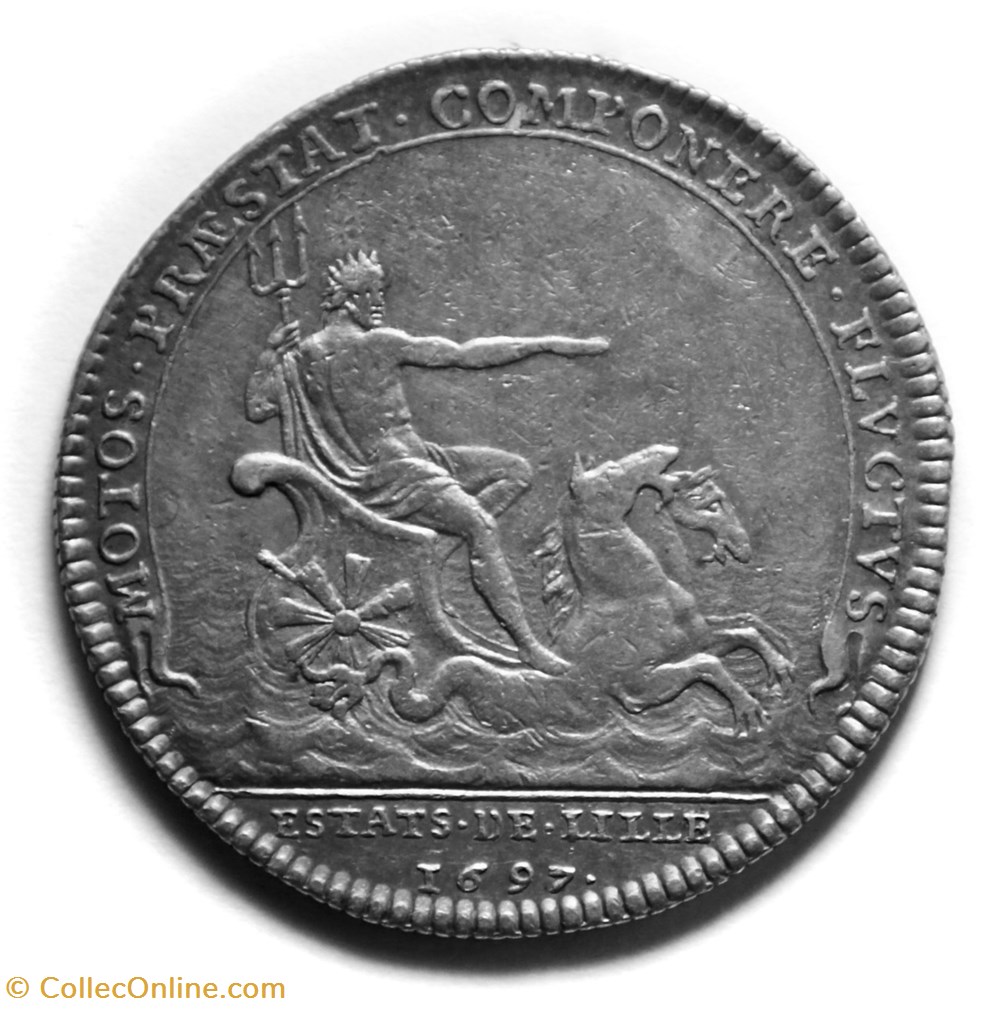 Louis XIV - Estats de Lille 1697 Argent monnaies paranumismatique jetons poids louis xiv estats de lille 1697 argent