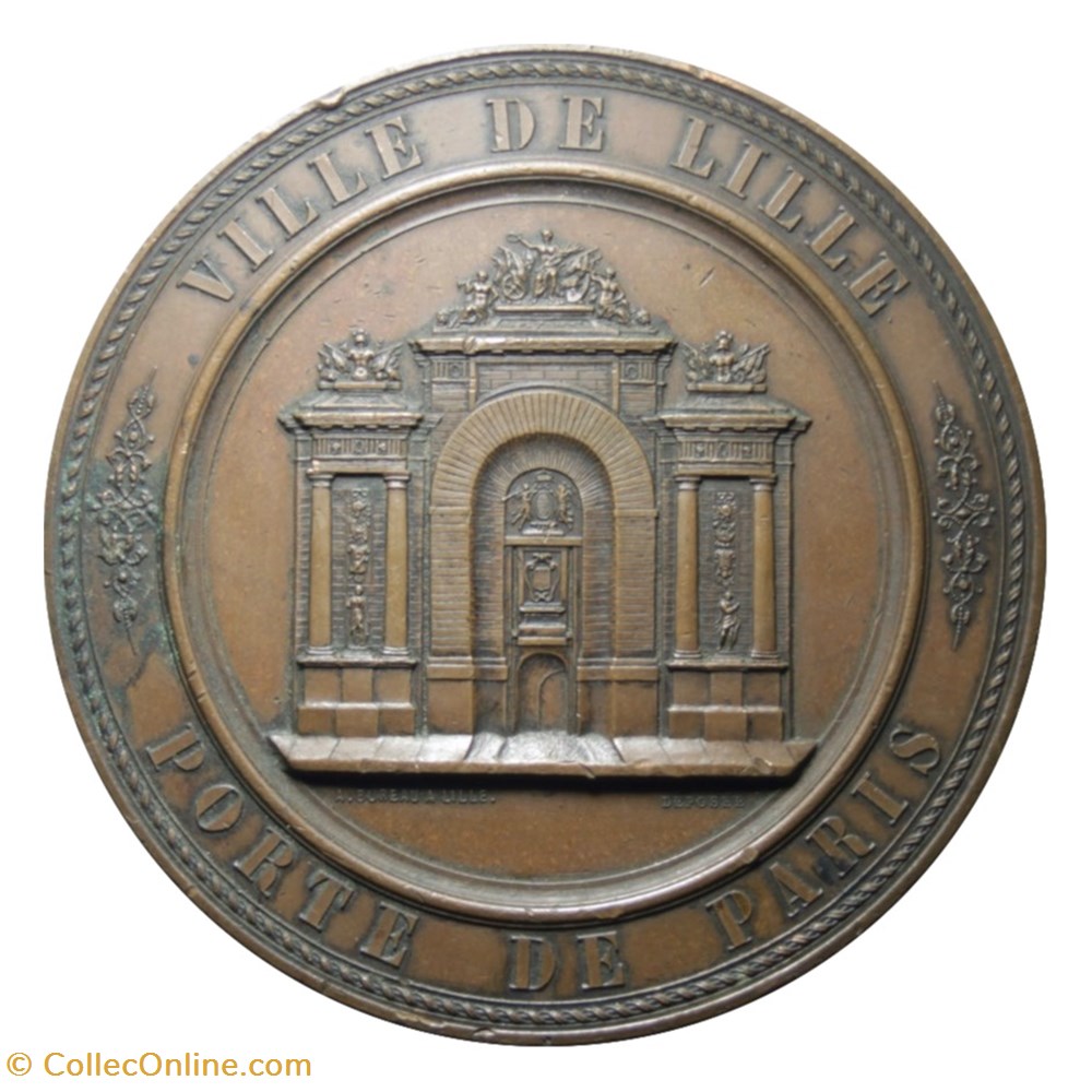 Médaille de la ville de Lille - Porte de Paris, fête bisséculaire (1867) medailles france second empire medaille de la ville de lille porte de paris fete bisseculaire 1867