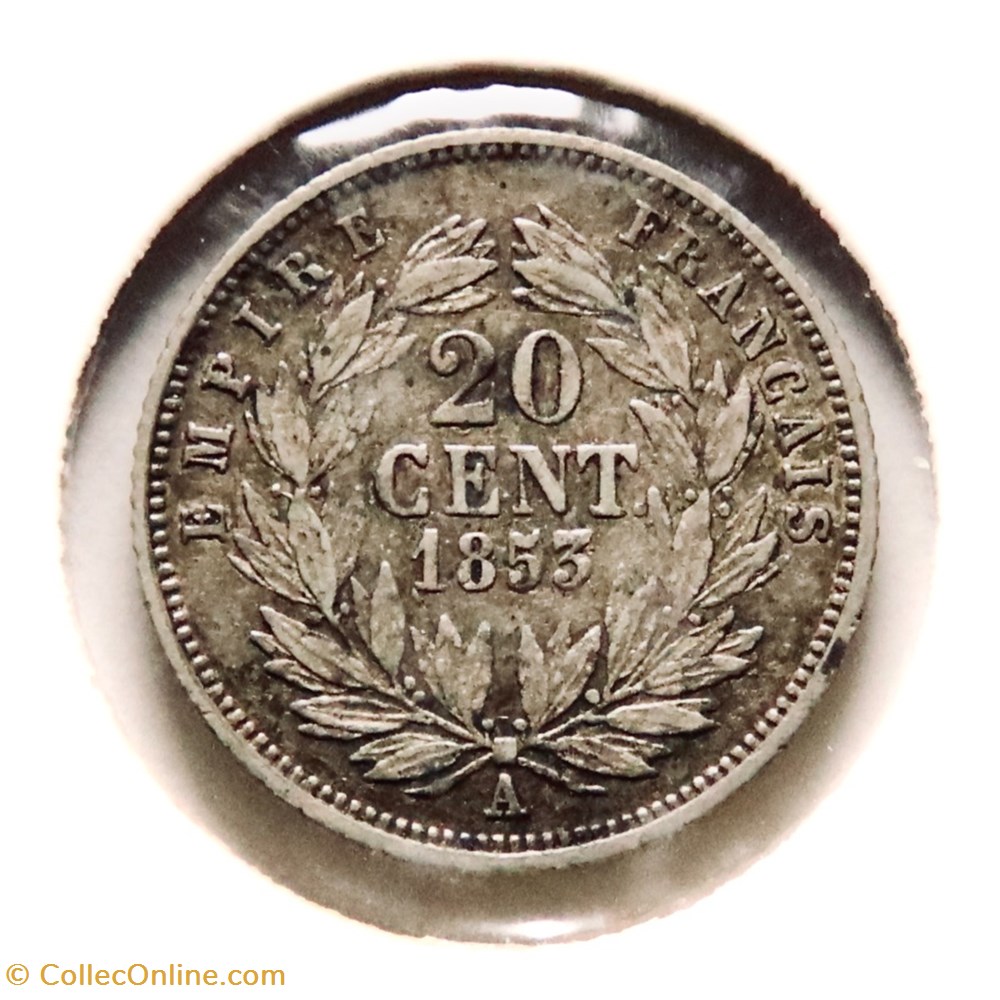 20 Centimes - 1853 𝐀 Napoléon III tête nue monnaies monde france 20 centimes 1853 napoleon iii tete nue