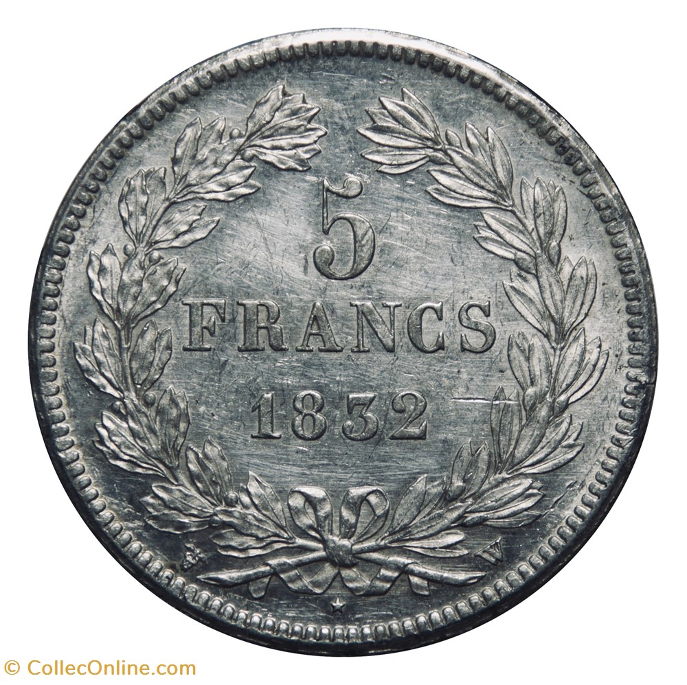 Louis-Philippe Ier - 5 Fr, 1832𝐖 (2ème type) monnaies monde france louis philippe ier 5 fr 1832 2eme type