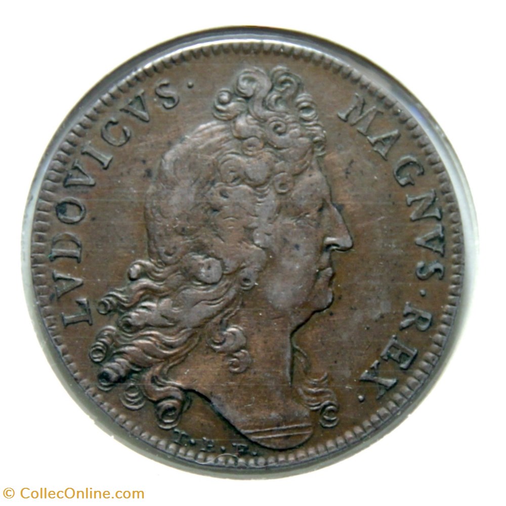 Louis XIV - Estats de Lille 1697 Bronze monnaies paranumismatique jetons poids louis xiv estats de lille 1697 bronze
