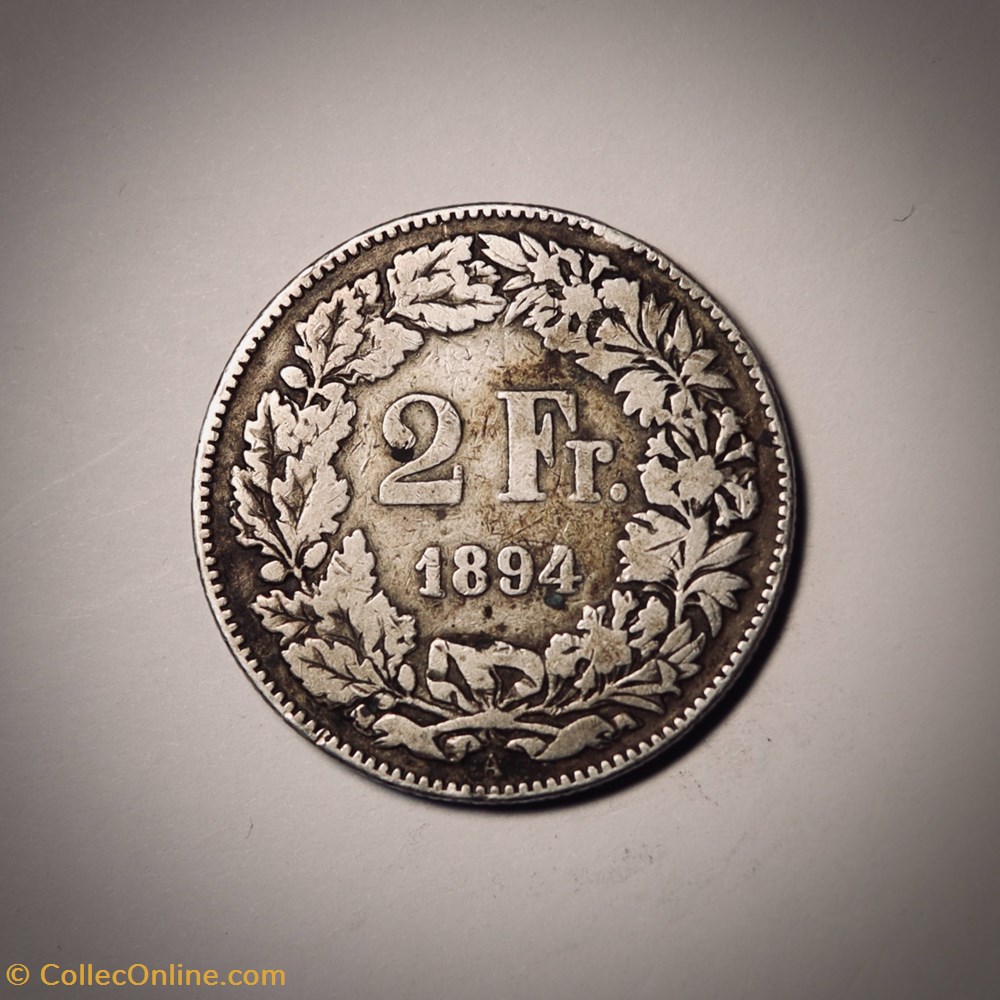 2 Francs 1894 A Helvetia debout monnaies monde suisse 2 francs 1894 a helvetia debout