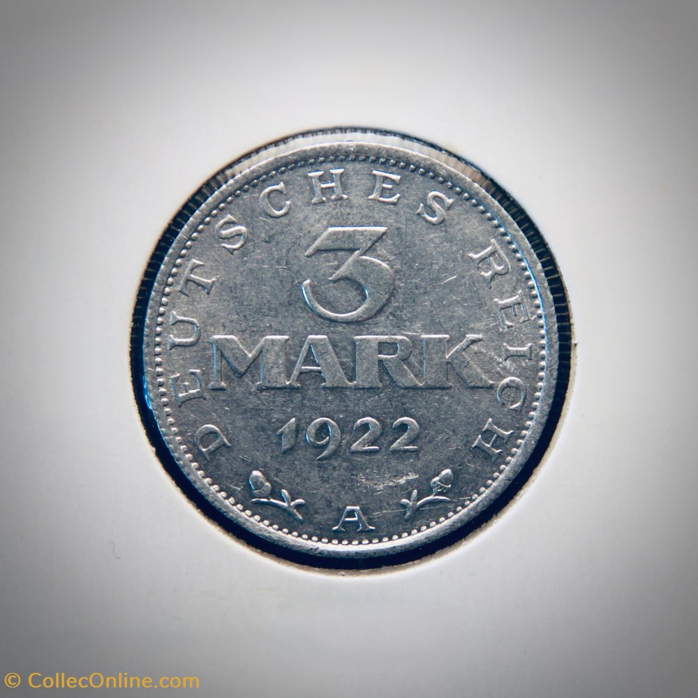 3 Mark 1922 A monnaies monde allemagne 3 mark 1922 a