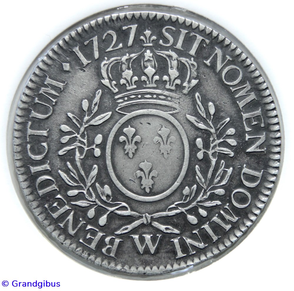 Louis XV 1727W Écu aux branches d'olivier monnaies europe medievale france royales louis xv 1727w ecu aux branches olivier