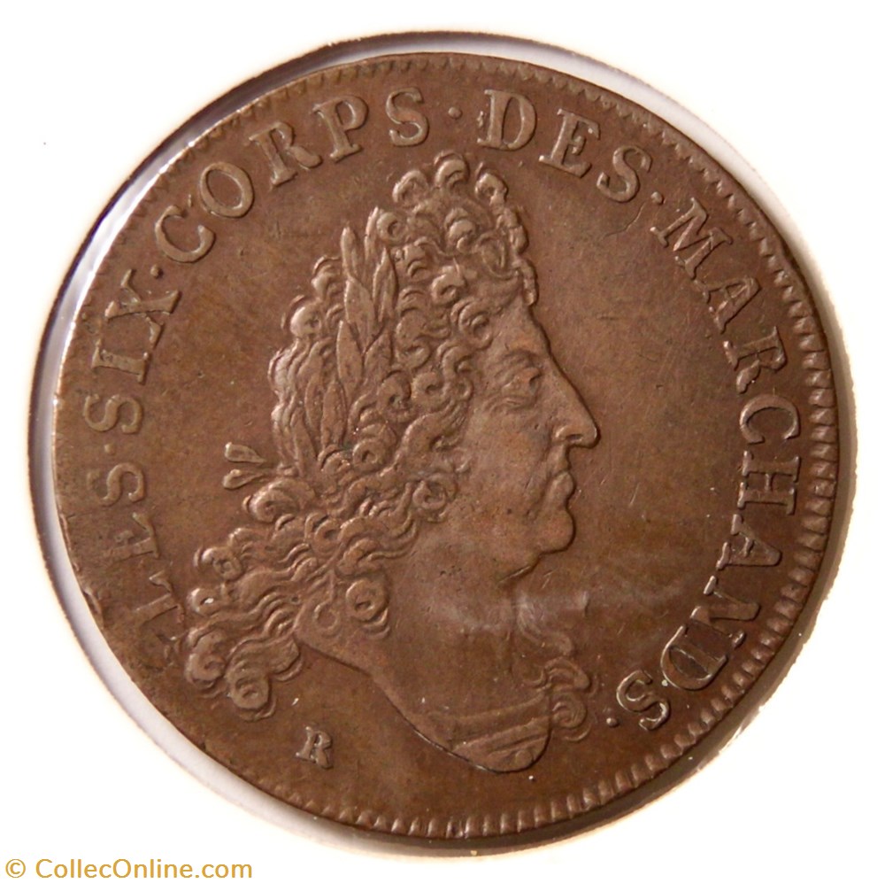 monnaies paranumismatique jetons poids louis xiv les six corps de marchands 1698 cuivre