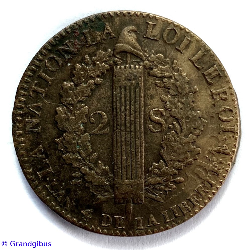 monnaies monde france louis xvi 1792 2 sols au faisceau