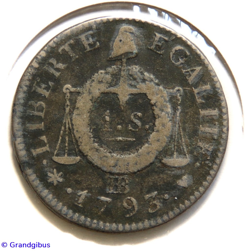 1 Sol à la balance. An 𝐈𝐈 𝐁𝐁 (1793). monnaies monde france 1 sol a la balance an 1793