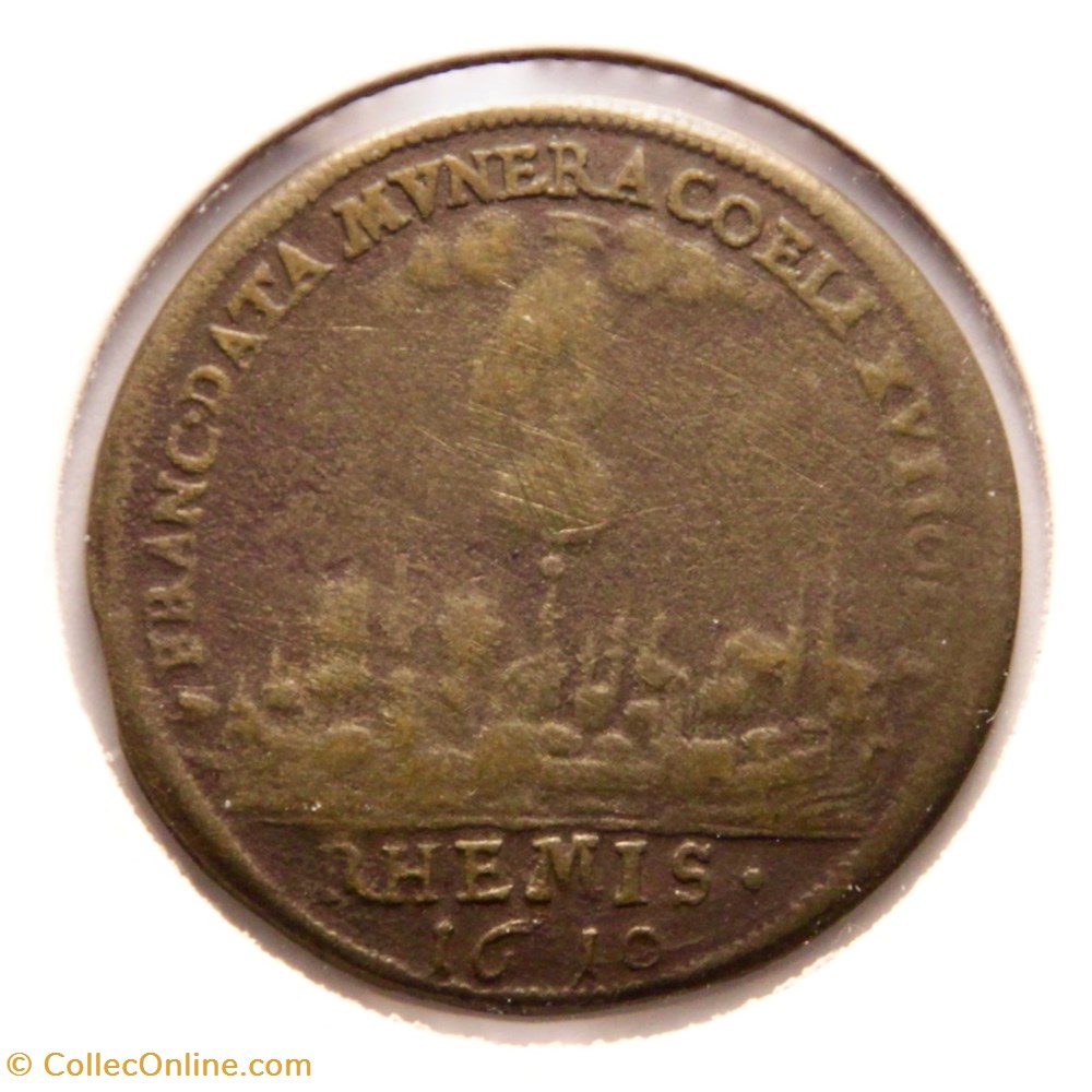 Louis XIII, Sacre à Reims. 1610 Cuivre. monnaies paranumismatique jetons poids louis xiii sacre a reims 1610 cuivre
