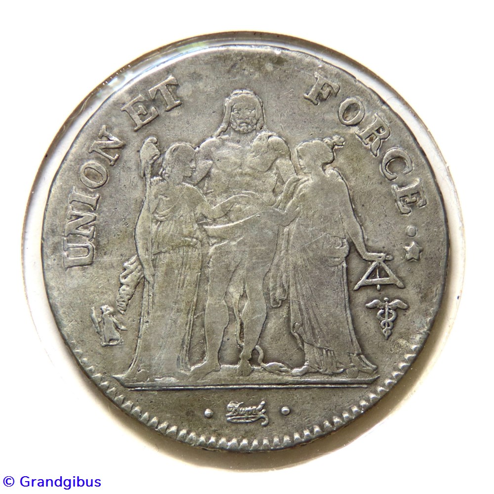 5 Fr, Union et Force. An 6/5 𝐖 (1798). monnaies monde france 5 fr union et force an 6 5 1798