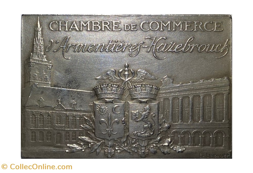 Plaquette - Chambre de commerce d'Armentières - Hazebrouck (vers 1920) medailles france iiieme republique plaquette chambre de commerce armentieres hazebrouck vers 1920