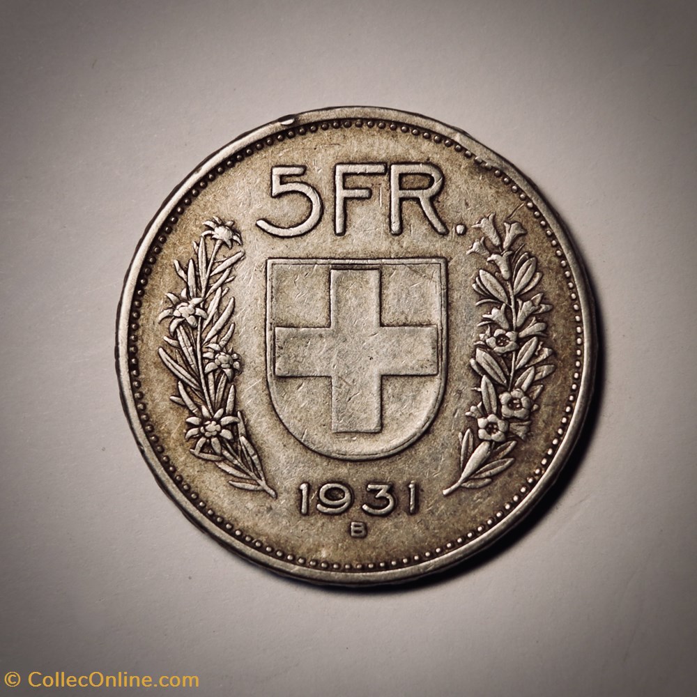 5 Francs 1931 B Berger (p.m) monnaies monde suisse 5 francs 1931 b berger p m