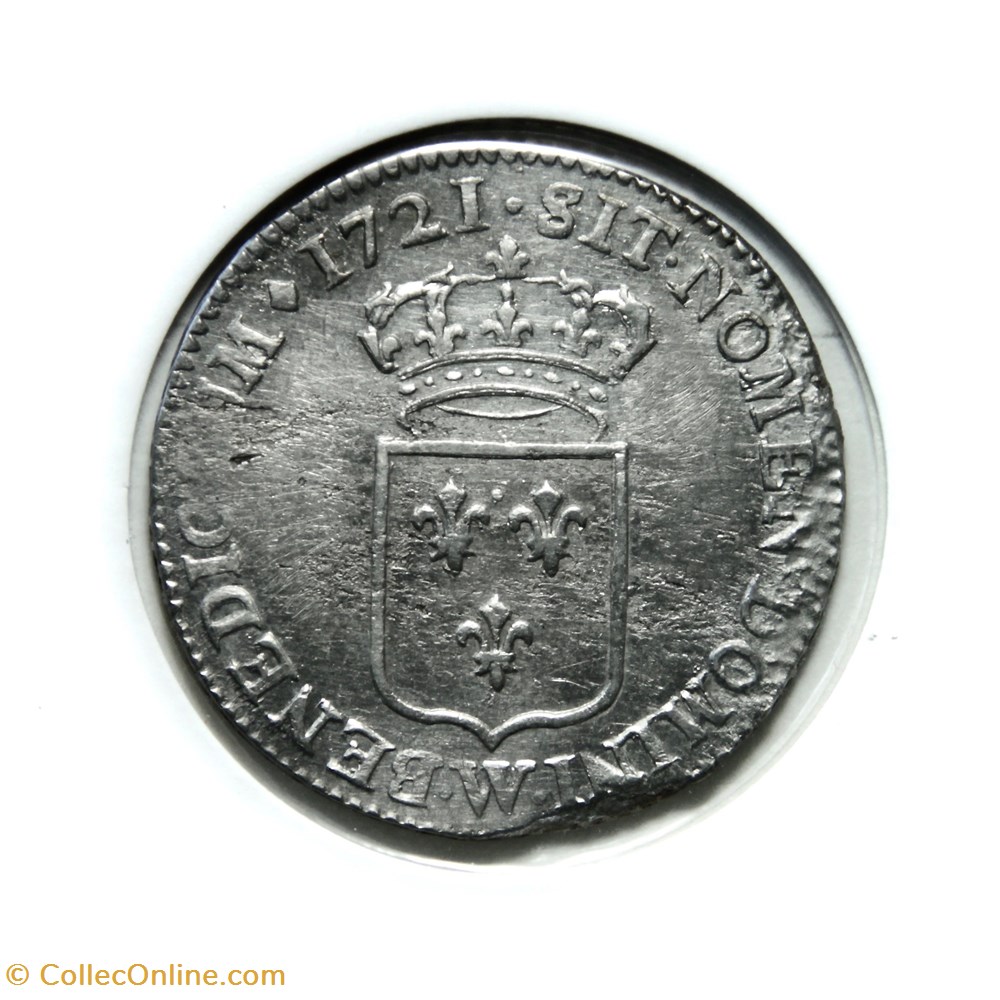 Louis XV 1721W Tiers d'écu de France monnaies europe medievale royales louis xv 1721w tiers ecu de france