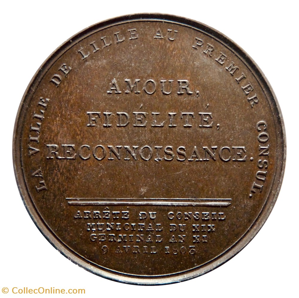 Médaille de la ville de Lille à Bonaparte premier consul, 1803 monnaies paranumismatique jetons poids medaille de la ville de lille a bonaparte premier consul 1803
