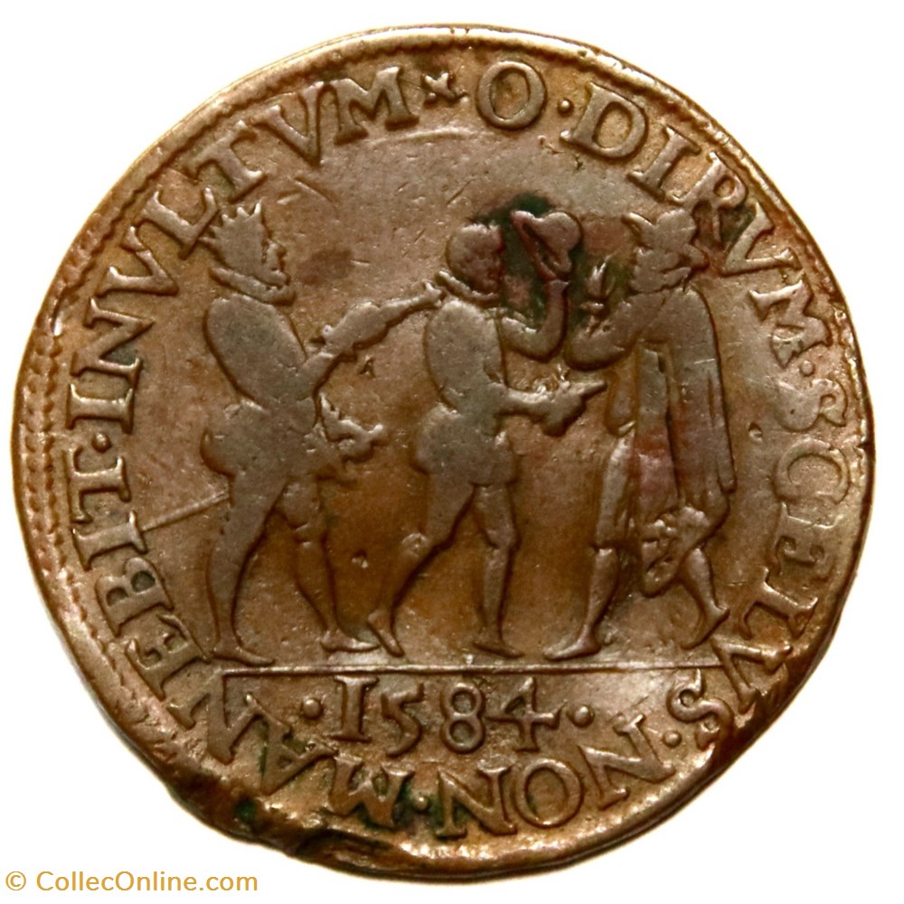 Dix sept provinces. 1584, Cuivre. Assassinat du Prince d'Orange monnaies paranumismatique jetons poids dix sept provinces 1584 cuivre assassinat du prince orange