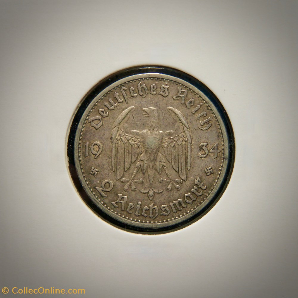 2 Reichsmark 1934 G monnaies monde allemagne 2 reichsmark 1934 g