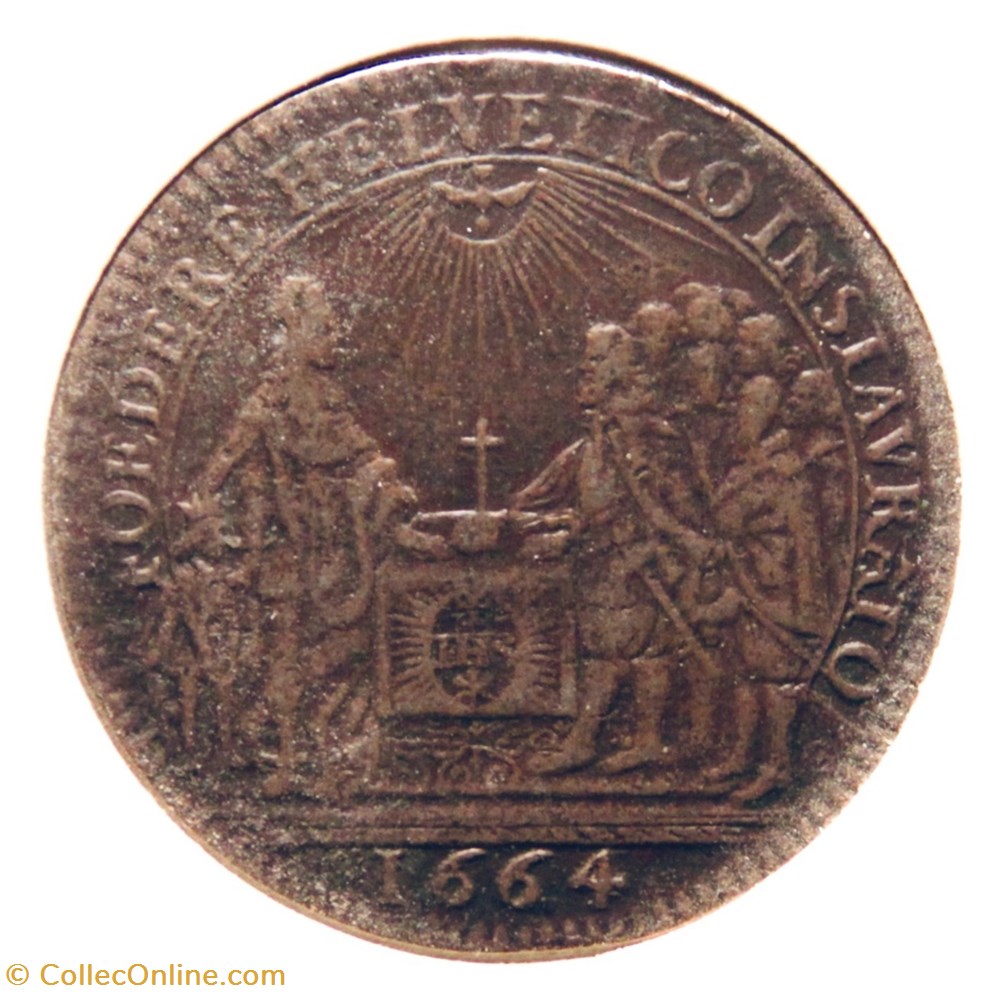 monnaies paranumismatique jetons poids louis xiv alliance avec les suisses 1664 cuivre
