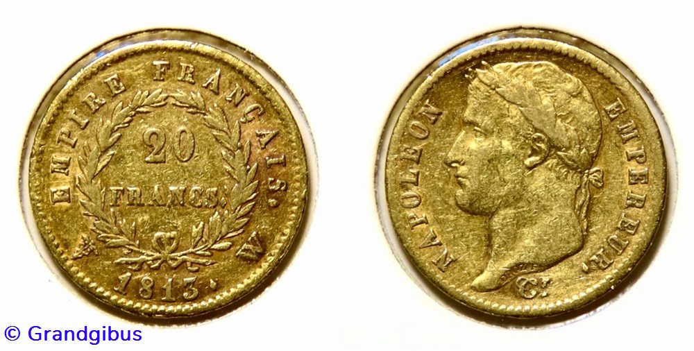 monnaies monde france 20 fr empire francais 1813 w napoleon tete lauree