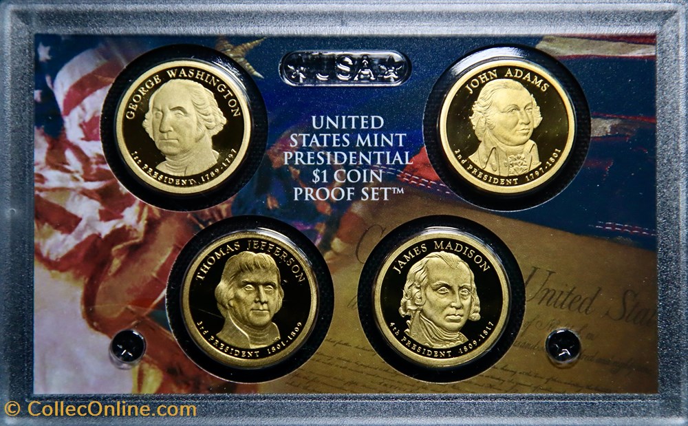 Série 2007 S - US Mint Presidential $1 Coin Proof Set monnaies monde etats unis serie 2007 s us mint presidential 1 coin proof set