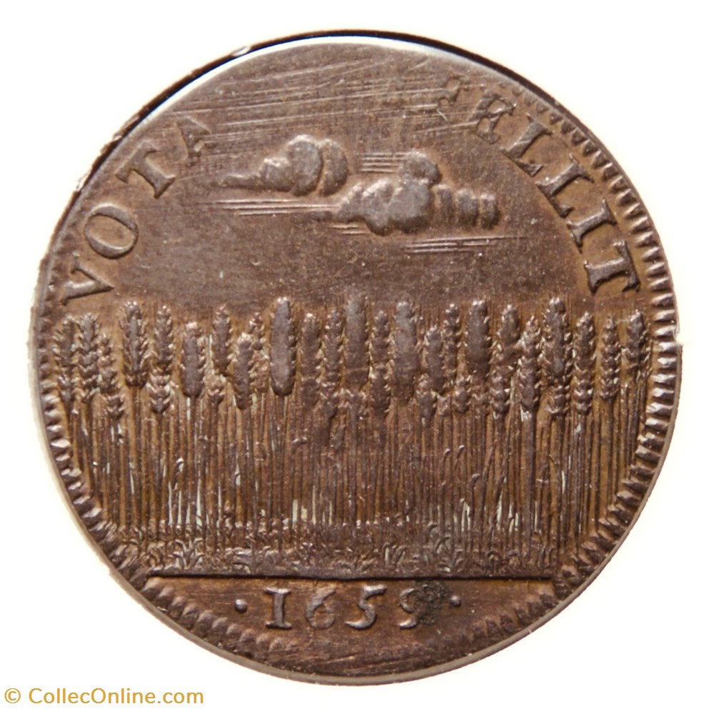 États de Bourgogne. 1659, Cuivre. L'annonce de la paix des Pyrénées monnaies paranumismatique jetons poids etats de bourgogne 1659 cuivre annonce de la paix des pyrenees
