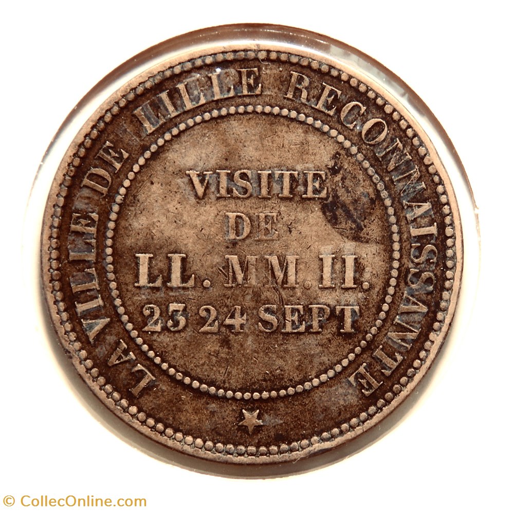Module de Dix Centimes - Visite de Napoléon III à Lille, 1853 monnaies paranumismatique jetons poids module de dix centimes visite de napoleon iii a lille 1853