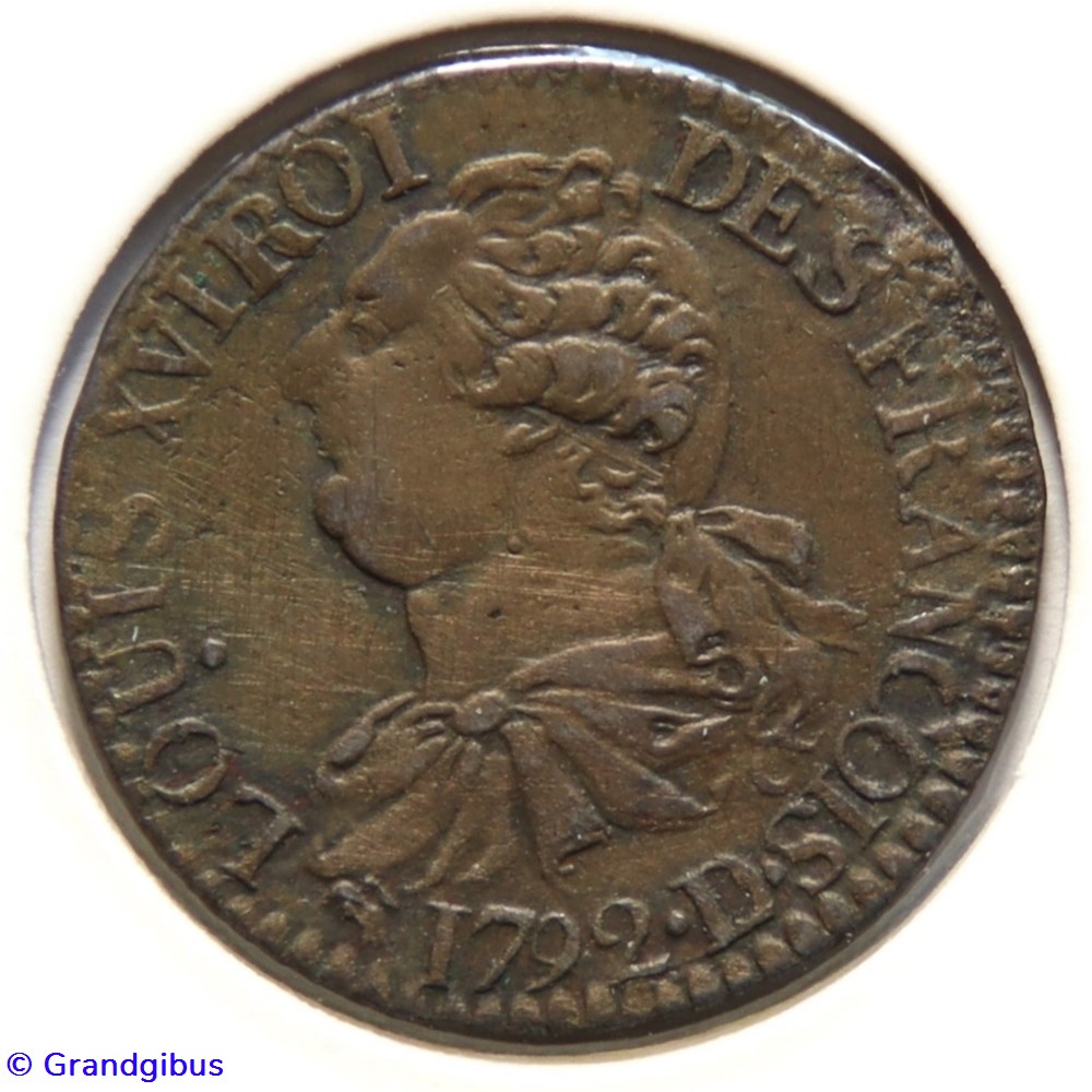 Louis XVI, 1792 DŁ - 3 Deniers au faisceau. monnaies monde france louis xvi 1792 d 3 deniers au faisceau