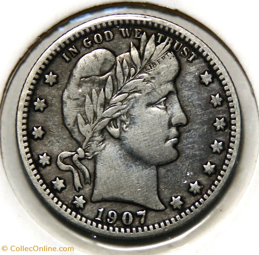 ¼ Dollar - Barber Quarter, 1907 O monnaies monde etats unis dollar barber quarter 1907 o