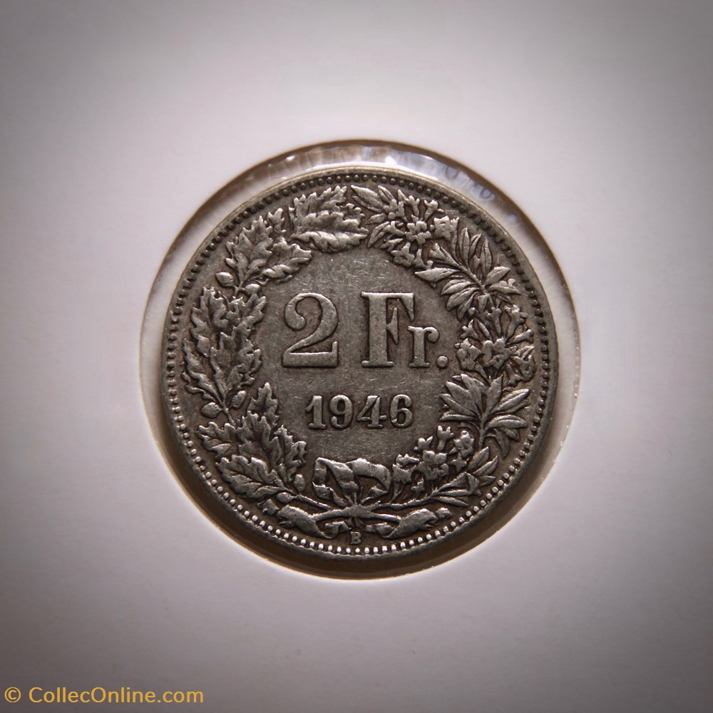 monnaies monde suisse 2 francs 1946 b helvetia debout
