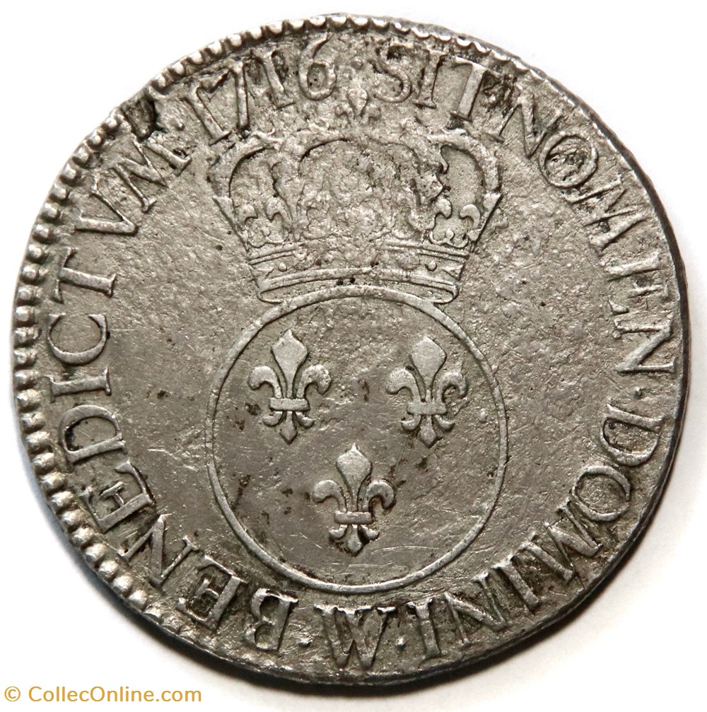 Louis XV 1716W Écu Vertugadin monnaies europe medievale france royales louis xv 1716w ecu vertugadin