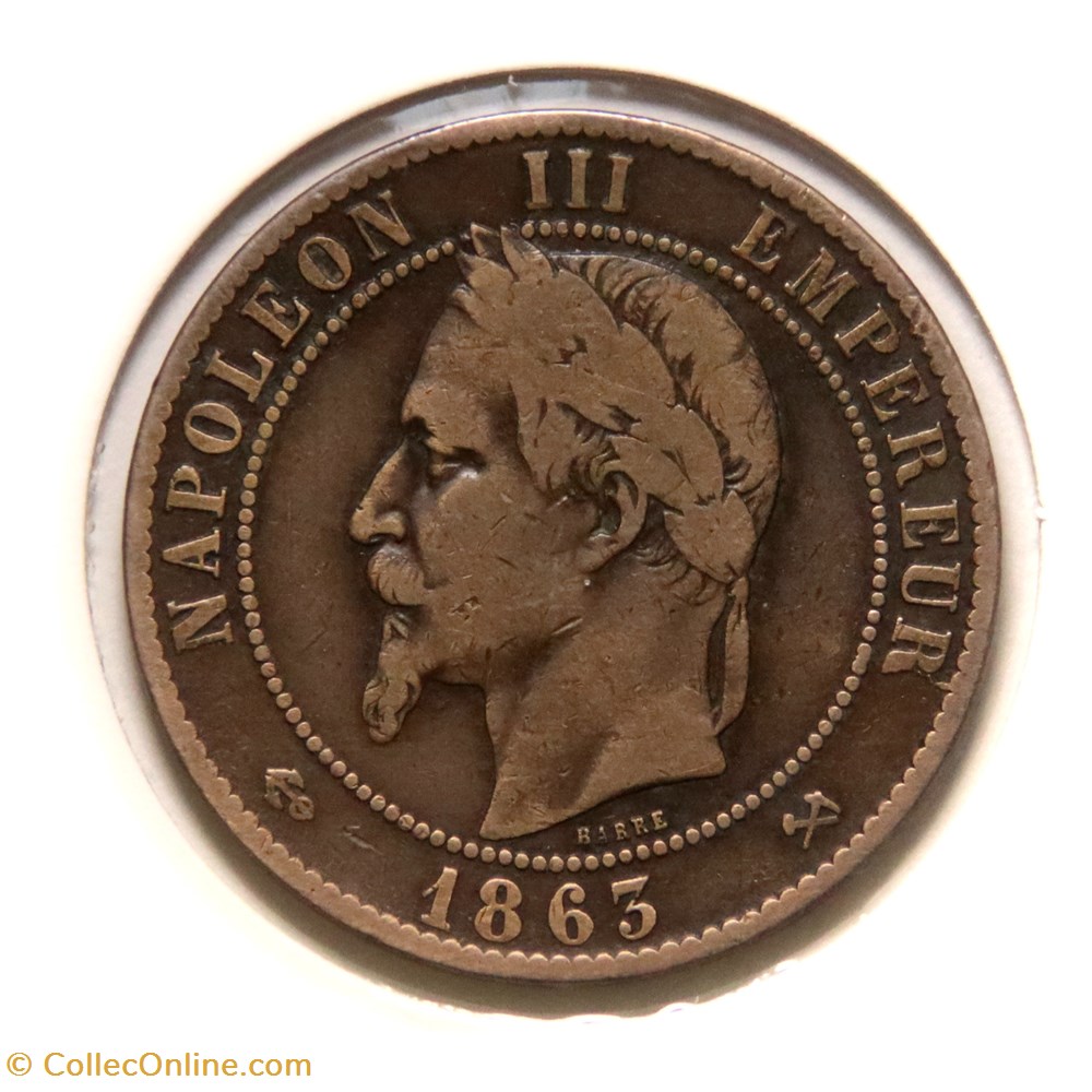 Dix Centimes - 1863 𝐊 Napoléon Ⅲ tête laurée monnaies monde france dix centimes 1863 napoleon tete lauree