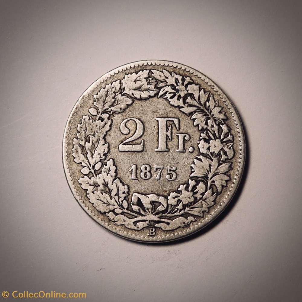 2 Francs 1875 B Helvetia debout monnaies monde suisse 2 francs 1875 b helvetia debout