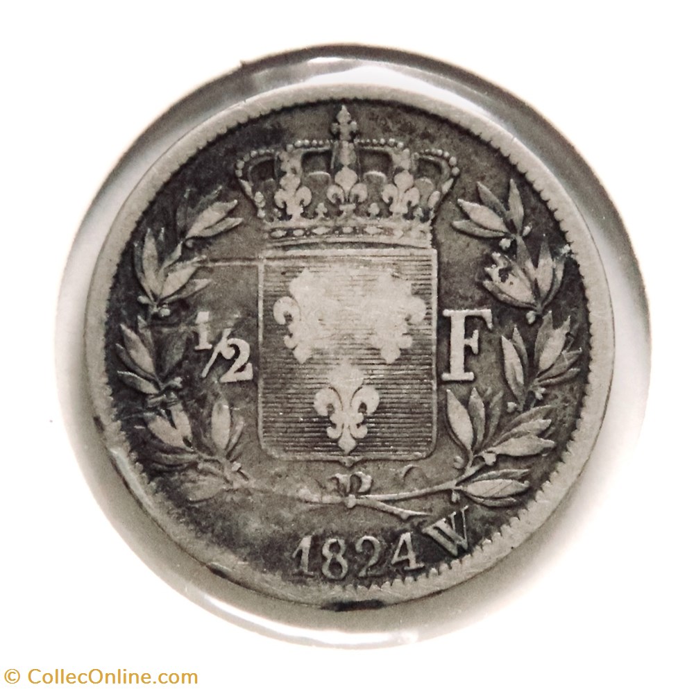 Louis XVIII - 1/2 Franc, 1824𝐖 monnaies monde france louis xviii 1 2 franc 1824