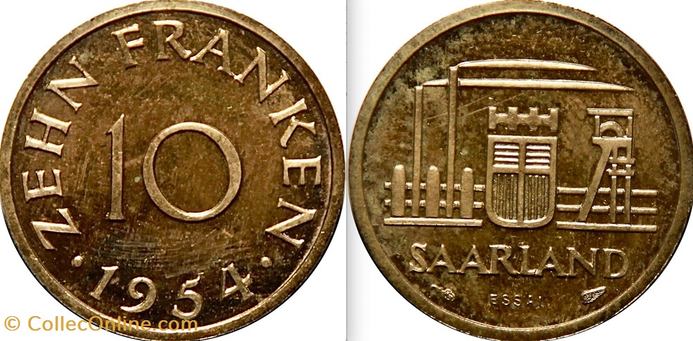 Sarre - 10 Franken 1954 (Essai) monnaies monde territoire du bassin de la sarre 10 franken 1954 essai