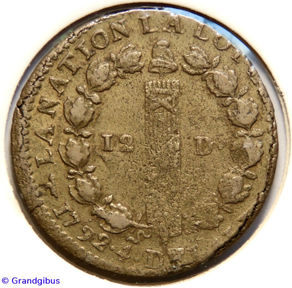 Louis XVI, 1792 𝐖 - 12 Deniers au faisceau. monnaies monde france louis xvi 1792 12 deniers au faisceau