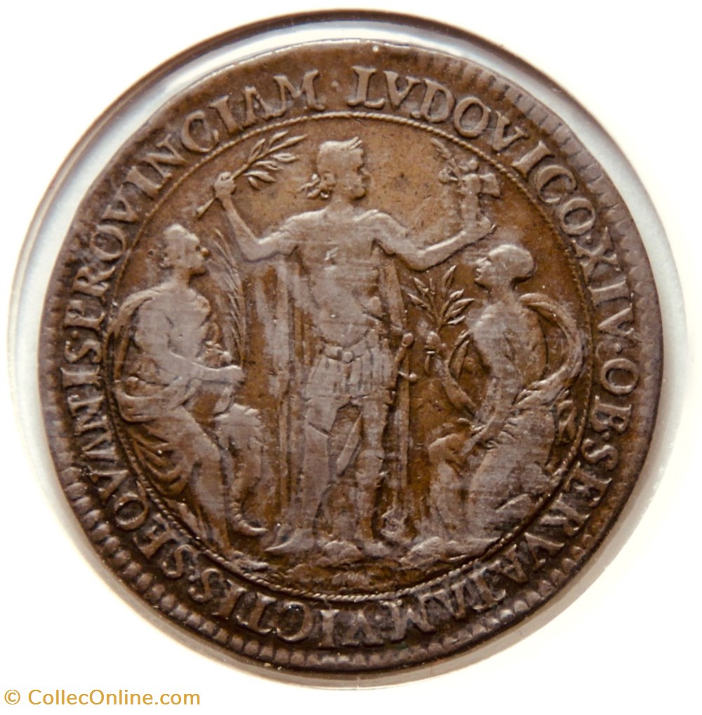 États de Bourgogne. 1668, Cuivre. 1ᴱᴿᴱ conquête de la Franche-Comté monnaies paranumismatique jetons poids etats de bourgogne 1668 cuivre 1 conquete de la franche comte