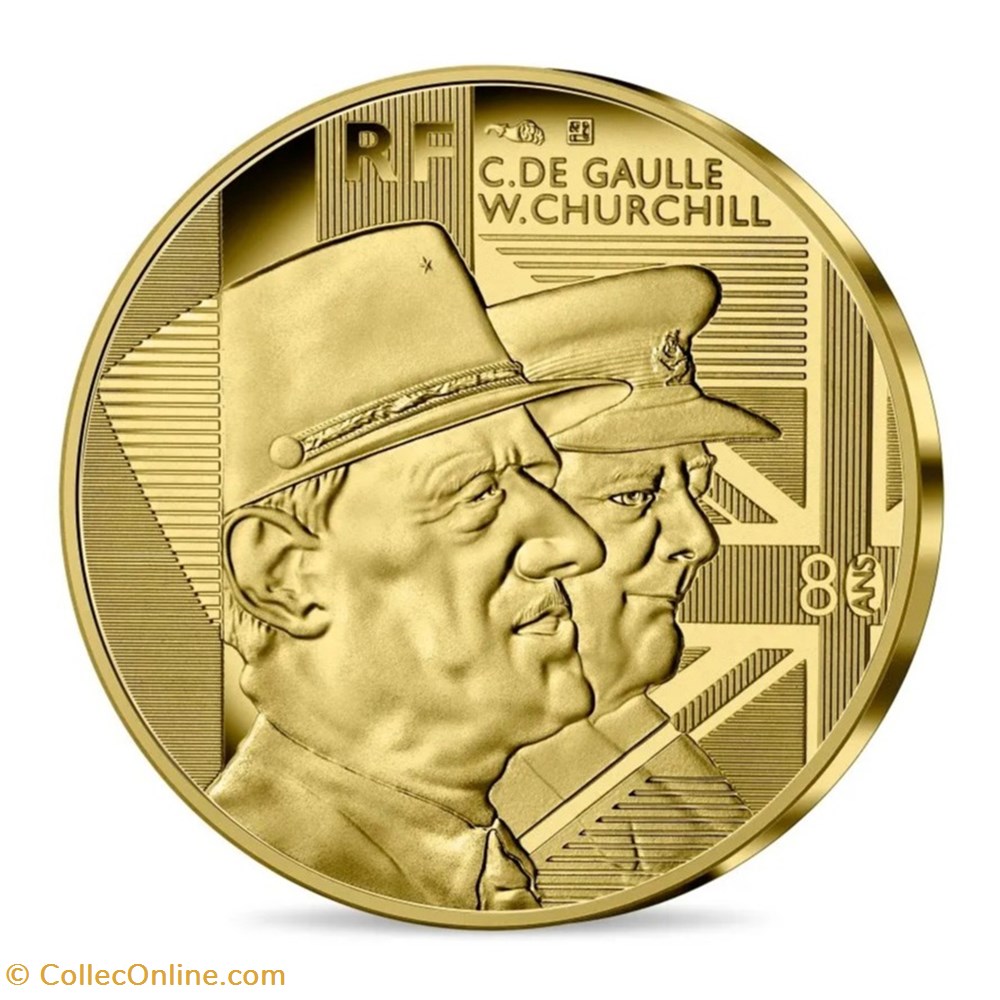 monnaies euros france 5 or 2021 de gaulle churchill