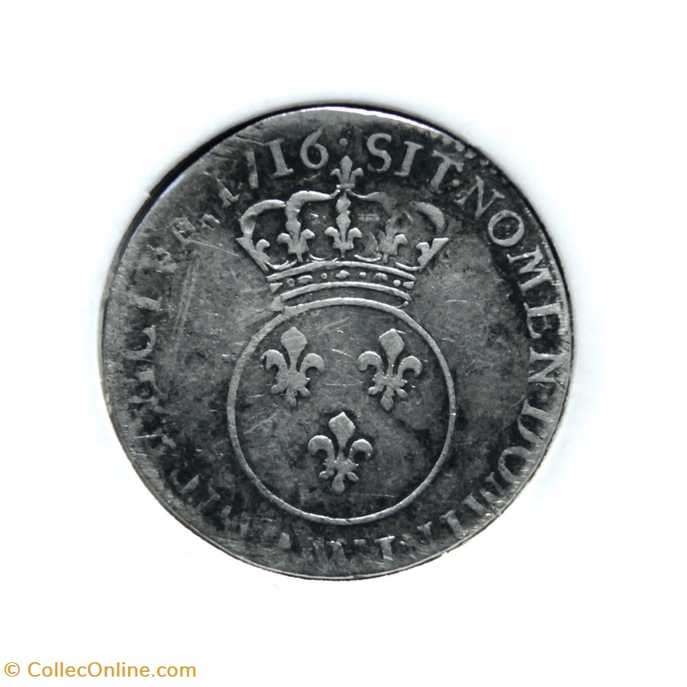 Louis XV 1716W Dixième d'écu Vertugadin monnaies europe medievale france royales louis xv 1716w dixieme ecu vertugadin