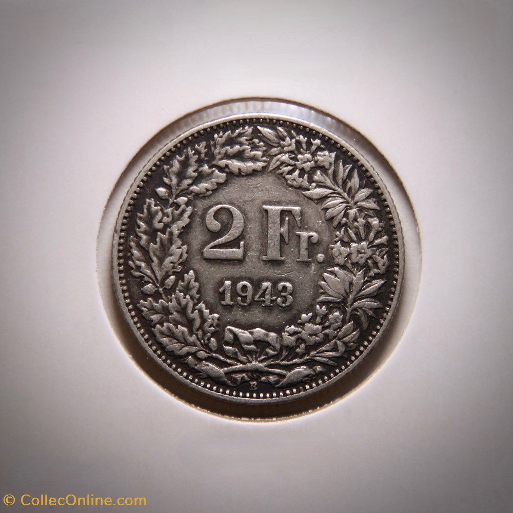 monnaies monde suisse 2 francs 1943 b helvetia debout