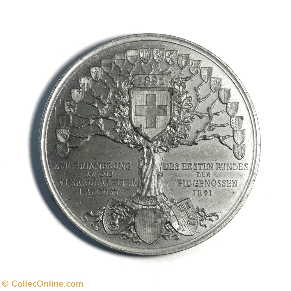 Médaille (1891). Souvenir de la 1ère fédération des parties fédérales. monnaies monde suisse medaille 1891 souvenir de la 1ere federation des parties federales