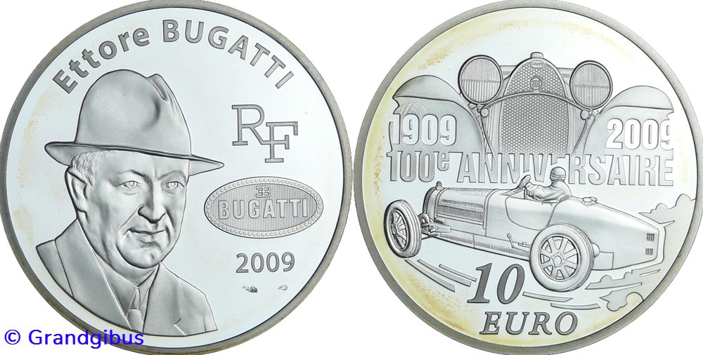 10 € Argent 2009 Ettore Bugatti monnaies euros france 10 argent 2009 ettore bugatti